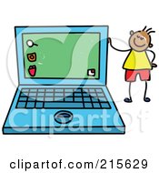 Poster, Art Print Of Childs Sketch Of A Boy Standing By A Laptop