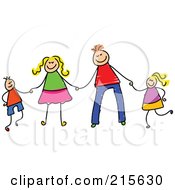 Poster, Art Print Of Childs Sketch Of A Happy Family Holding Hands
