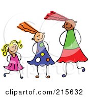 Royalty Free RF Clipart Illustration Of A Childs Sketch Of A Line Of Girls Of Different Sizes