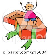 Poster, Art Print Of Childs Sketch Of A Boy In A Big Gift Box