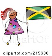 Childs Sketch Of A Girl Holding A Jamaican Flag