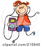 Childs Sketch Of A Boy Listening To An Ipod