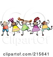 Royalty Free RF Clipart Illustration Of A Childs Sketch Of Boys And Girls Holding Hands 4