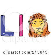 Poster, Art Print Of Childs Sketch Of A Capital And Lowercase Letter L With A Lion