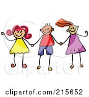 Poster, Art Print Of Childs Sketch Of Boys And Girls Holding Hands - 2