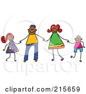 Poster, Art Print Of Childs Sketch Of A Happy Black Family Holding Hands