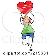 Poster, Art Print Of Childs Sketch Of A Boy Holding A Red Heart