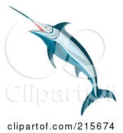 Royalty Free RF Clipart Illustration Of A Blue Marlin Fish Jumping 2