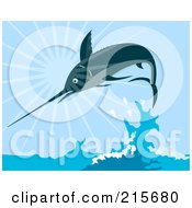 Royalty Free RF Clipart Illustration Of A Blue Marlin Fish Leaping 1