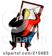 Poster, Art Print Of Retro Artist Sitting On A Stool And Painting
