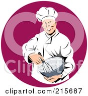Royalty Free RF Clipart Illustration Of A Retro Chef Mixing Ingredients Over A Red Circle