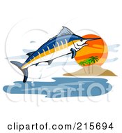 Poster, Art Print Of Blue Marlin Fish Jumping Near An Island