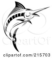 Royalty Free RF Clipart Illustration Of A Black And White Marlin Leaping by patrimonio