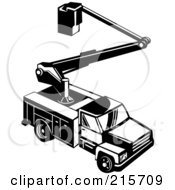 Royalty Free RF Clipart Illustration Of A Retro Black And White Bucket Utility Truck by patrimonio #COLLC215709-0113