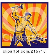 Poster, Art Print Of Retro Blacksmith Man Hammering