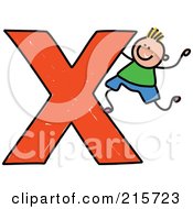 Poster, Art Print Of Childs Sketch Of A Boy Climbing On A Capital Letter X