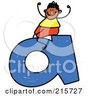 Poster, Art Print Of Childs Sketch Of A Boy Sitting On A Lowercase Letter A