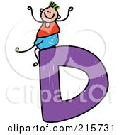 Poster, Art Print Of Childs Sketch Of A Boy On Top Of A Capital Letter D