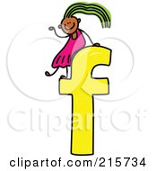 Royalty Free RF Clipart Illustration Of A Childs Sketch Of A Girl On Top Of A Lowercase Letter F