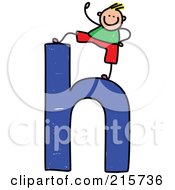 Poster, Art Print Of Childs Sketch Of A Boy On Top Of A Lowercase Letter H