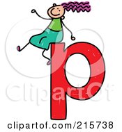 Poster, Art Print Of Childs Sketch Of A Girl On Top Of A Lowercase Letter P