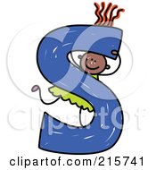 Royalty Free RF Clipart Illustration Of A Childs Sketch Of A Girl Behind A Capital Letter S
