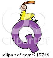 Royalty Free RF Clipart Illustration Of A Childs Sketch Of A Girl On Top Of A Capital Letter Q by Prawny