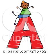 Poster, Art Print Of Childs Sketch Of A Boy On Top Of A Capital Letter A