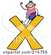 Poster, Art Print Of Childs Sketch Of A Boy On Top Of A Lowercase Letter X