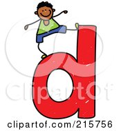 Poster, Art Print Of Childs Sketch Of A Boy On Top Of A Lowercase Letter D