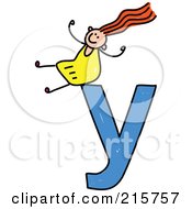 Poster, Art Print Of Childs Sketch Of A Girl On Top Of A Lowercase Letter Y