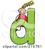 Poster, Art Print Of Childs Sketch Of A Girl On Top Of A Lowercase Letter D