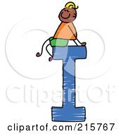 Royalty Free RF Clipart Illustration Of A Childs Sketch Of A Boy On Top Of A Capital Letter I by Prawny