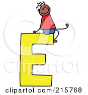 Poster, Art Print Of Childs Sketch Of A Boy On Top Of A Capital Letter E