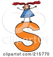 Poster, Art Print Of Childs Sketch Of A Girl On Top Of A Lowercase Letter S