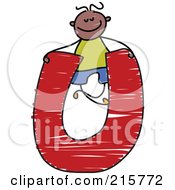 Royalty Free RF Clipart Illustration Of A Childs Sketch Of A Boy On Top Of A Capital Letter U by Prawny