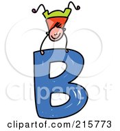 Poster, Art Print Of Childs Sketch Of A Boy On Top Of A Capital Letter B