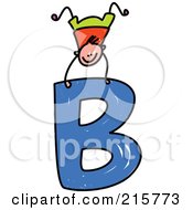 Royalty Free RF Clipart Illustration Of A Childs Sketch Of A Boy On Top Of A Capital Letter B by Prawny