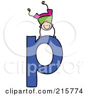 Poster, Art Print Of Childs Sketch Of A Boy On Top Of A Lowercase Letter P