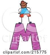 Poster, Art Print Of Childs Sketch Of A Boy On Top Of A Capital Letter M