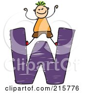 Poster, Art Print Of Childs Sketch Of A Boy On Top Of A Capital Letter W