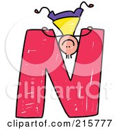 Poster, Art Print Of Childs Sketch Of A Boy On Top Of A Capital Letter N