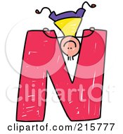 Royalty Free RF Clipart Illustration Of A Childs Sketch Of A Boy On Top Of A Capital Letter N by Prawny