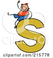 Poster, Art Print Of Childs Sketch Of A Boy On Top Of A Lowercase Letter S
