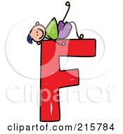 Poster, Art Print Of Childs Sketch Of A Boy On Top Of A Capital Letter F