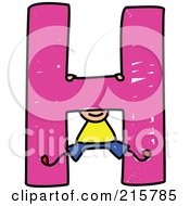 Royalty Free RF Clipart Illustration Of A Childs Sketch Of A Boy Swinging On A Capital Letter H by Prawny