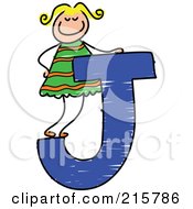 Poster, Art Print Of Childs Sketch Of A Girl On A Capital Letter J