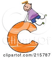 Poster, Art Print Of Childs Sketch Of A Boy On Top Of A Lowercase Letter C