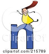 Royalty Free RF Clipart Illustration Of A Childs Sketch Of A Girl On Top Of A Lowercase Letter N