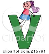 Poster, Art Print Of Childs Sketch Of A Girl On Top Of A Capital Letter V